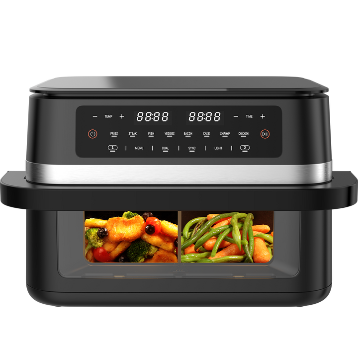 Heißluftfritteuse Dual Zone 11L XXL – 2950W Airfryer mit Doppelkammer, Sichtfenster &amp; Touchdisplay