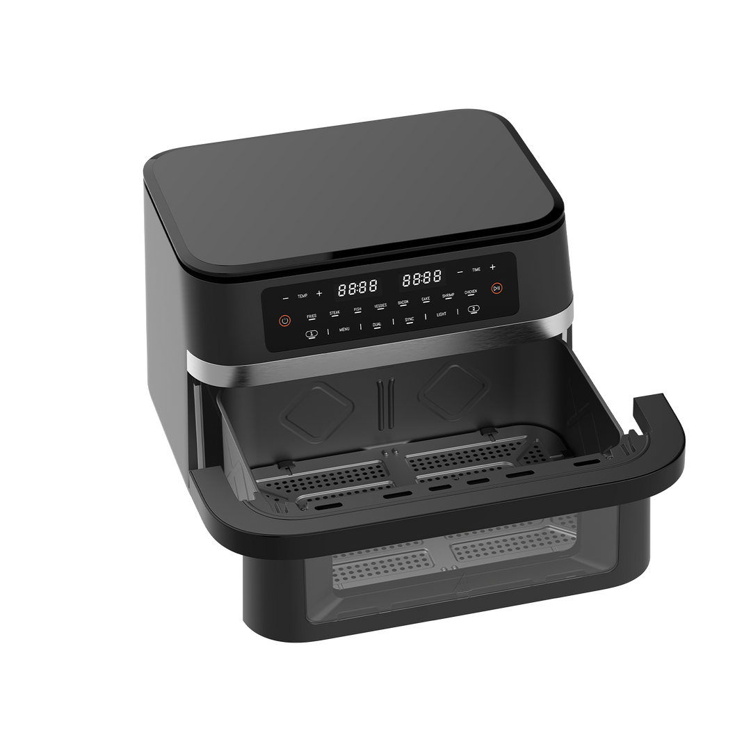 Heißluftfritteuse Dual Zone 11L XXL – 2950W Airfryer mit Doppelkammer, Sichtfenster &amp; Touchdisplay